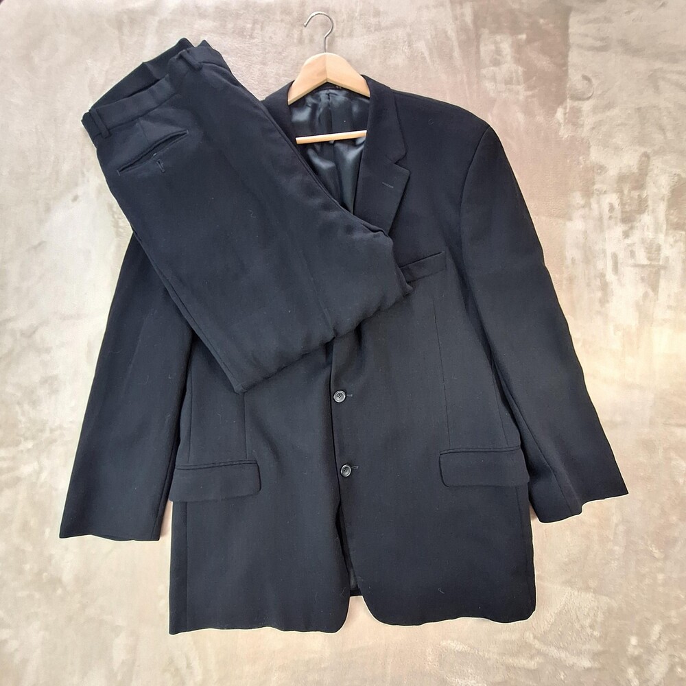 Calvin Klein Suit Jacket Mens 48 Long Black Wool Ventless 3 Button Pants 40x28